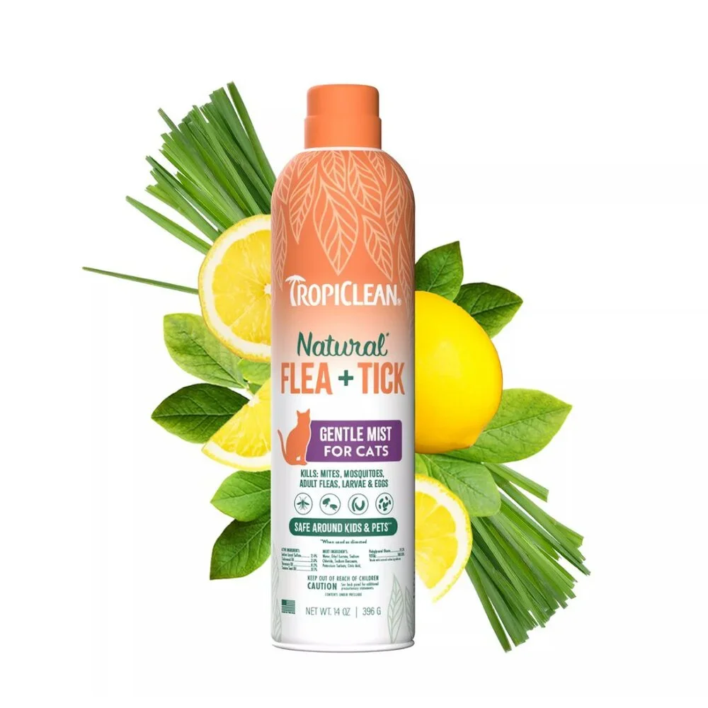 NEW!TropiClean Natural Flea + Tick Gentle Spray Mist for Cats